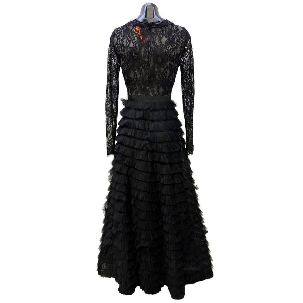 NWOT Catchall Lace Gown Black Tiered Ruffle Skirt Dress M - Picture 2 of 7